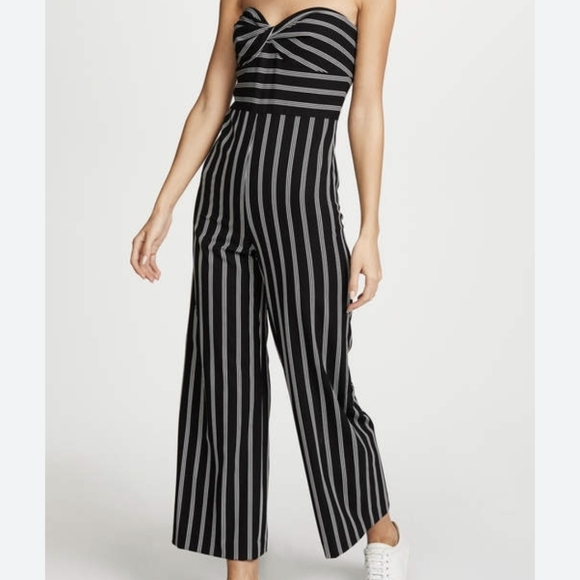 Veronica Beard Pants - Veronica Beard Cypress Womens Striped Wide Leg Strapless Jumpsuit Black White 6